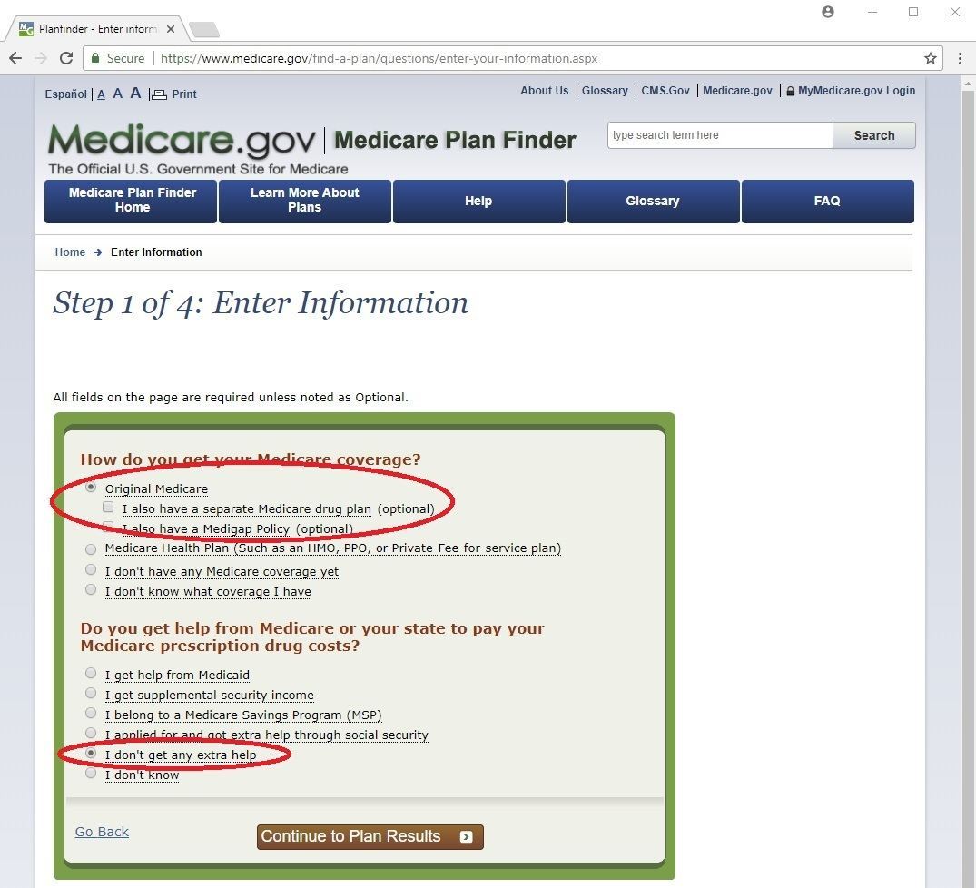 Medicare Plan Finder - Step 1