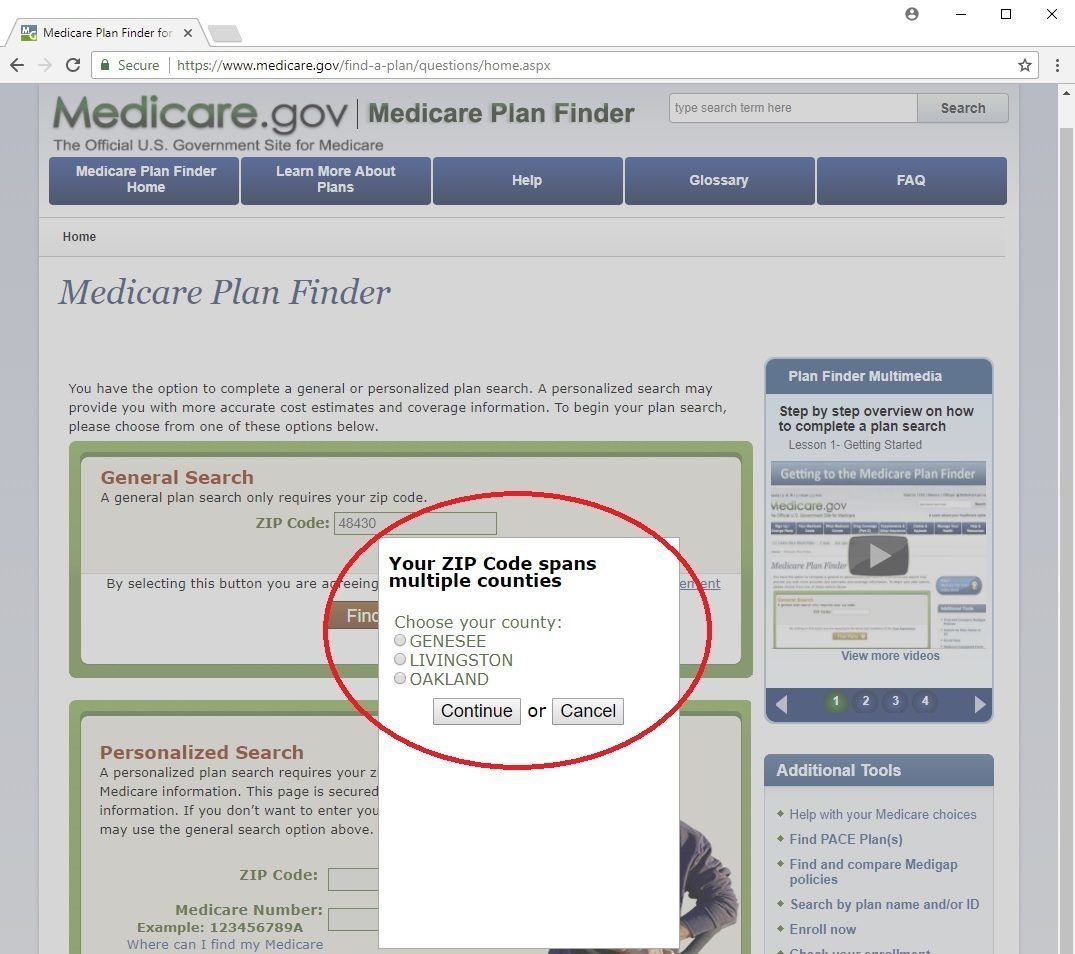 Medicare Plan Finder - choose county