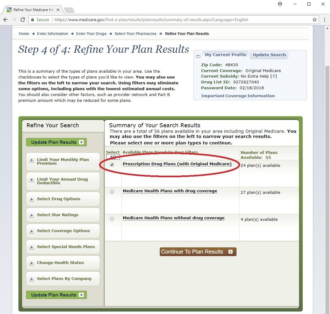 Medicare Plan Finder - refine plan results