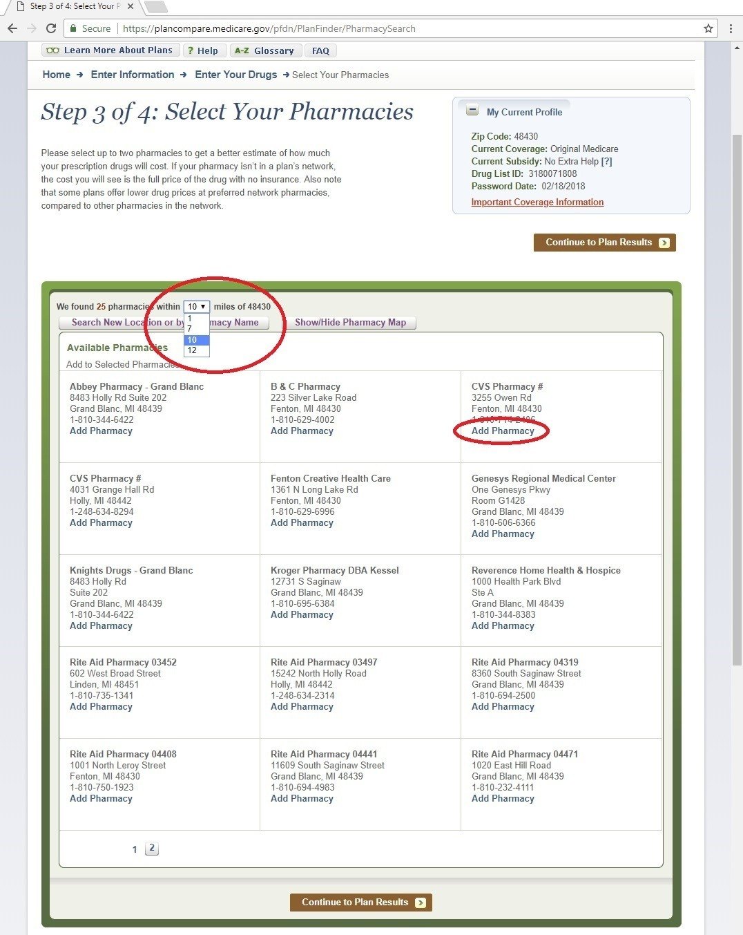 Medicare Plan Finder - select pharmacies